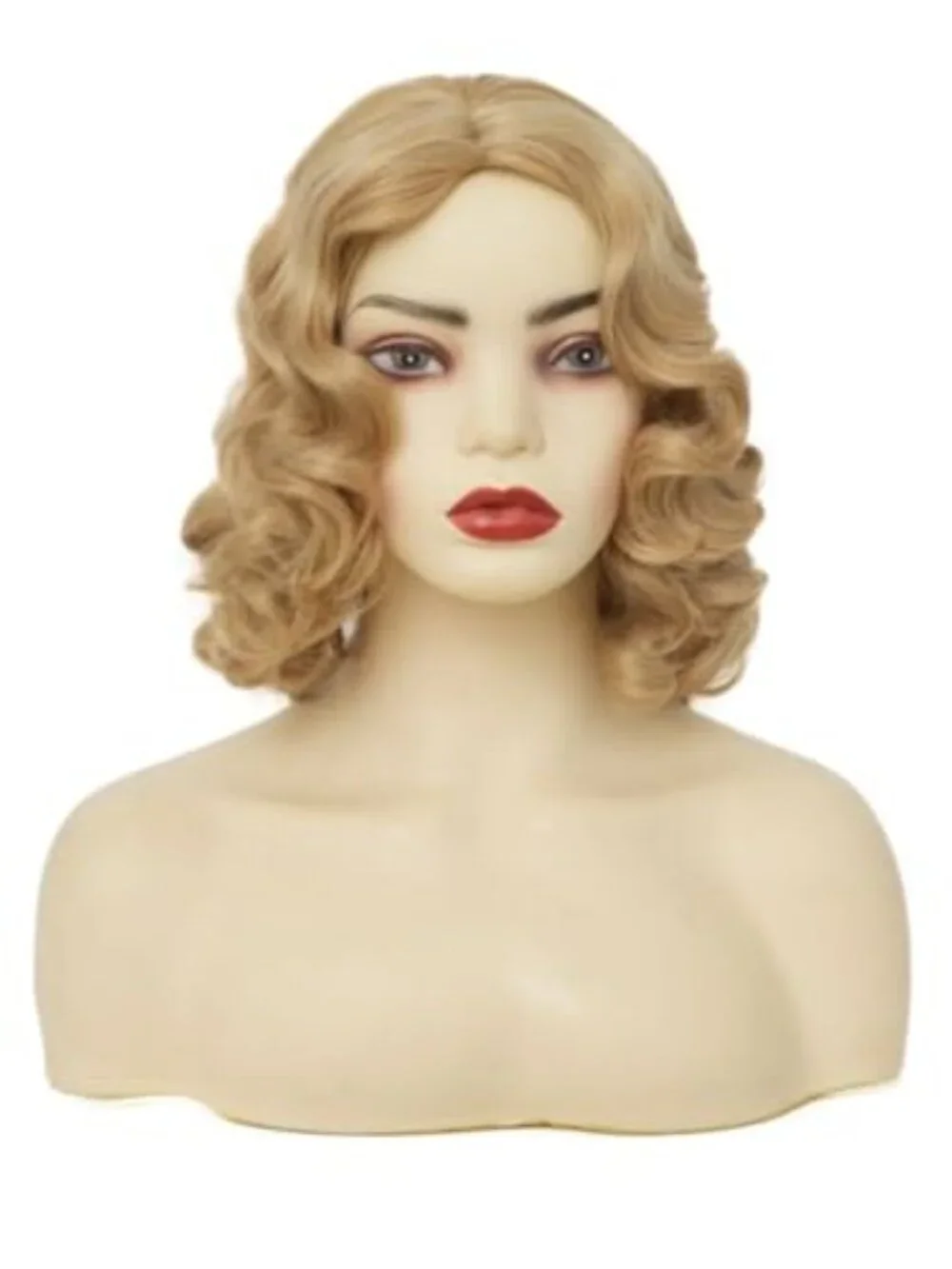 Blonde Finger Wave Wigs for Women 1920s Vintage Medium Length Side Part Natural